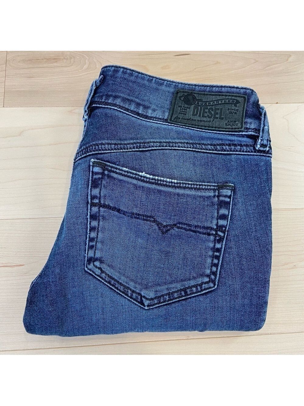 Diesel jeans Husky slim skinny low rise leather black tag blue stretch denim 25 - Picture 5 of 13
